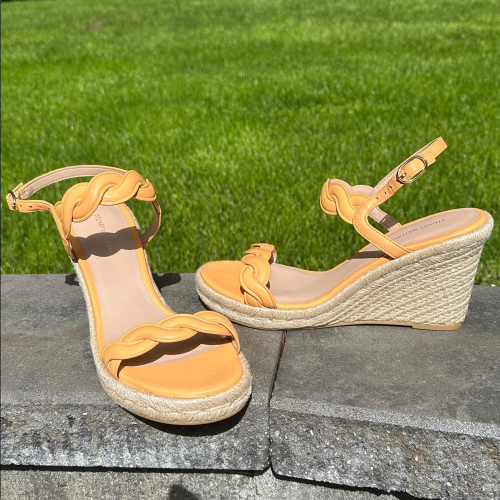 Stuart Weitzman Braided sorbet tangerine Leather Espadrille Wedges - Picture 4 of 4